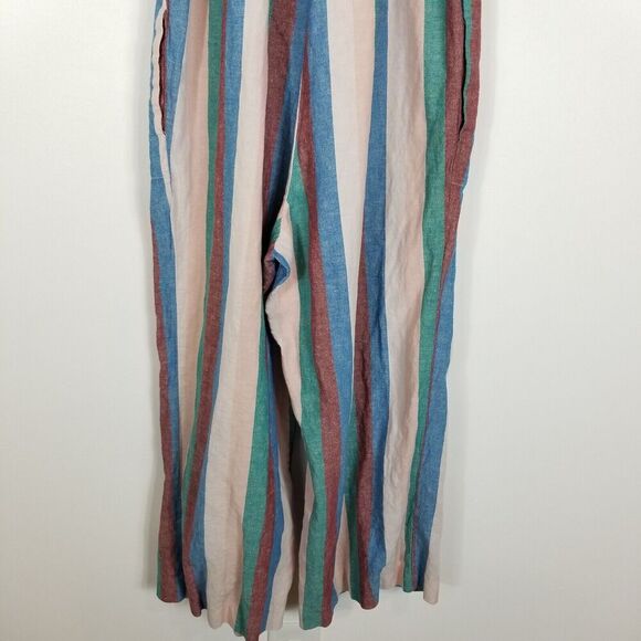 Madewell Women Linen Blend Cropped Jumpsuit Sz 10 Flagstaff Candy Stripes Boho - Picture 6 of 8